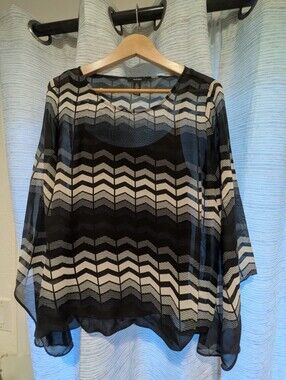 Alfani Black & Cream Sheer Chevron Blouse
